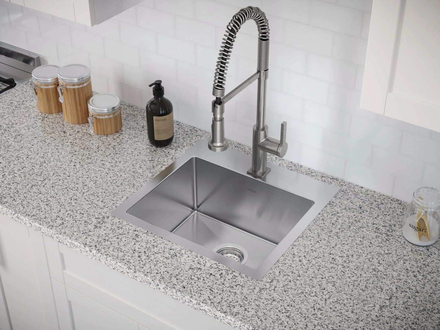 NewAge Products 19 In. Overmount Single Bowl Stainless Steel Sink With Coiled Pull Down Faucet Shop Kitchen Sets 3 NewAge Products 19 In. Overmount Single Bowl Stainless Steel Sink With Coiled Pull Down Faucet Shop Kitchen Sets