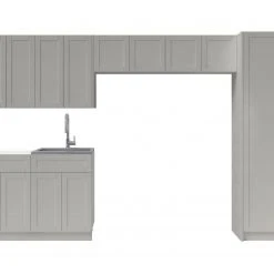 NewAge Products Laundry Room Cabinets Home Laundry Room 9 Piece Cabinet Set With Single Drawer Cabinet, Sink And Faucet