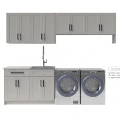NewAge Products Laundry Room Cabinets Home Laundry Room 8 Piece Cabinet Set With Single Drawer Cabinet, Sink And Faucet