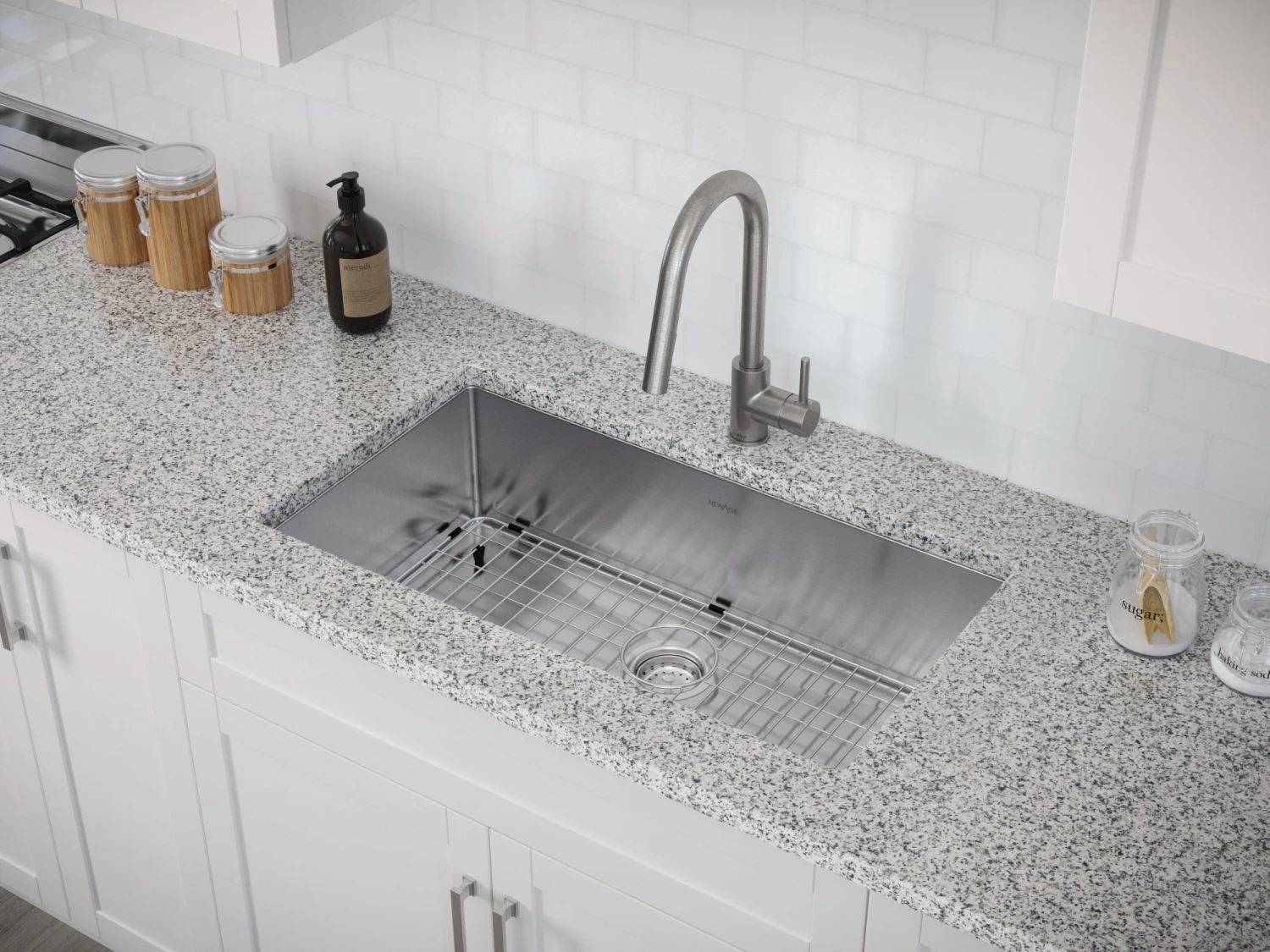 NewAge Products Shop Kitchen Sets 32 In. Undermount Single Bowl Stainless Steel Sink With Classic Pull Down Faucet 3 NewAge Products Shop Kitchen Sets 32 In. Undermount Single Bowl Stainless Steel Sink With Classic Pull Down Faucet