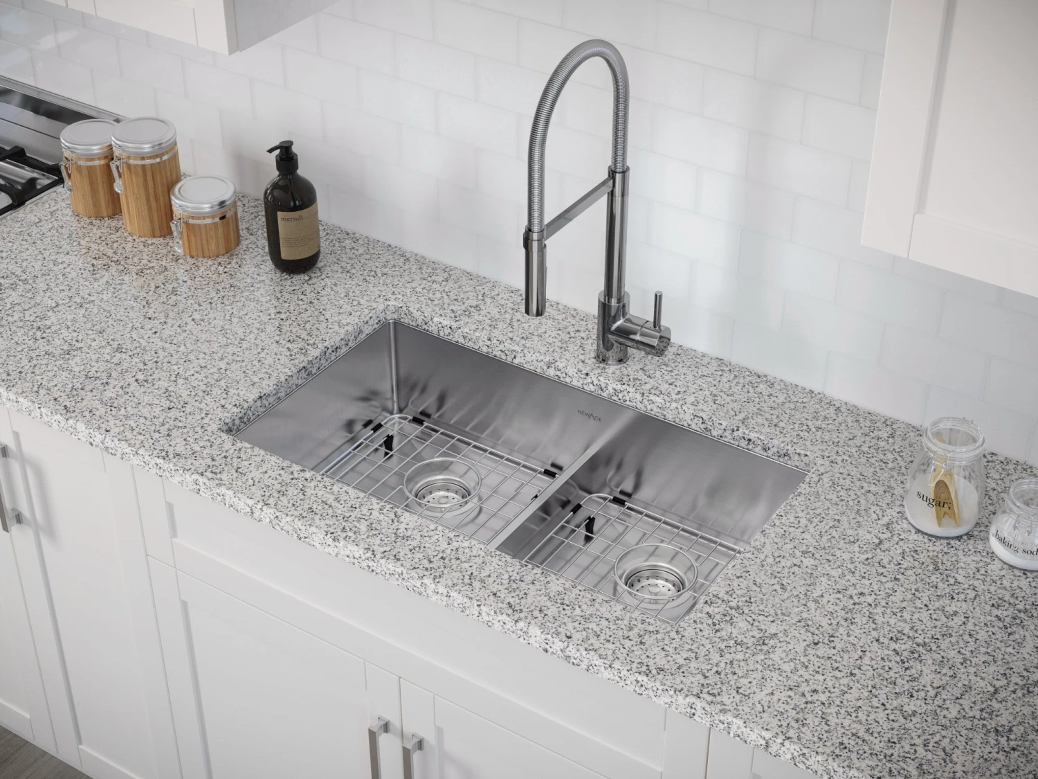 NewAge Products 30.35 In. Undermount Double Bowl Stainless Steel Sink With Flex Pull Down Faucet 11 NewAge Products 30.35 In. Undermount Double Bowl Stainless Steel Sink With Flex Pull Down Faucet