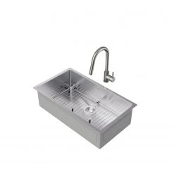 NewAge Products Shop Kitchen Sets 32 In. Undermount Single Bowl Stainless Steel Sink With Classic Pull Down Faucet