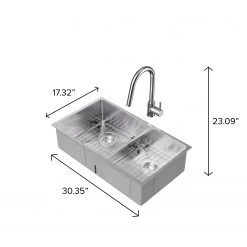 NewAge Products Shop Kitchen Sets 30.35 In. Undermount Double Bowl Stainless Steel Sink With Classic Pull Down Faucet