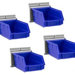 NewAge Products Garage Storage PVC Slatwall Blue Parts Bins With Parts Bins Support (Pack Of 4)