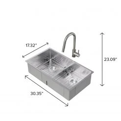 NewAge Products Shop Kitchen Sets 30.35 In. Undermount Double Bowl Stainless Steel Sink With Classic Pull Down Faucet