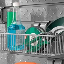 NewAge Products Bold Series 72 In. High-Gloss Silver Slatwall Backsplash With 40-Piece Accessory Kit