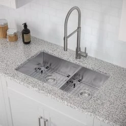 NewAge Products 30.35 In. Undermount Double Bowl Stainless Steel Sink With Flex Pull Down Faucet 18 NewAge Products 30.35 In. Undermount Double Bowl Stainless Steel Sink With Flex Pull Down Faucet