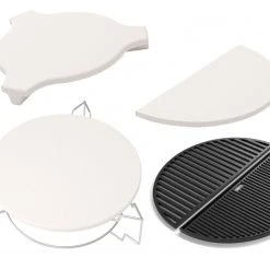NewAge Products Outdoor Kitchen Kamado 4-Piece Bundle (22 In. Pizza Stone Assembly, 22 In. Cast Iron Griddle, 18 In. Heat Diffuser, 18 In. Half Moon Heat Diffuser)