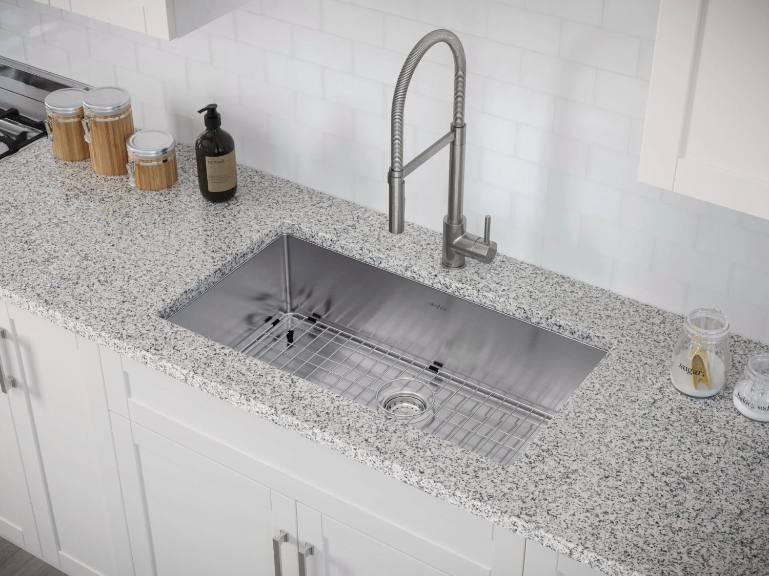 NewAge Products Shop Kitchen Sets 32 In. Undermount Single Bowl Stainless Steel Sink With Flex Pull Down Faucet 3 NewAge Products Shop Kitchen Sets 32 In. Undermount Single Bowl Stainless Steel Sink With Flex Pull Down Faucet