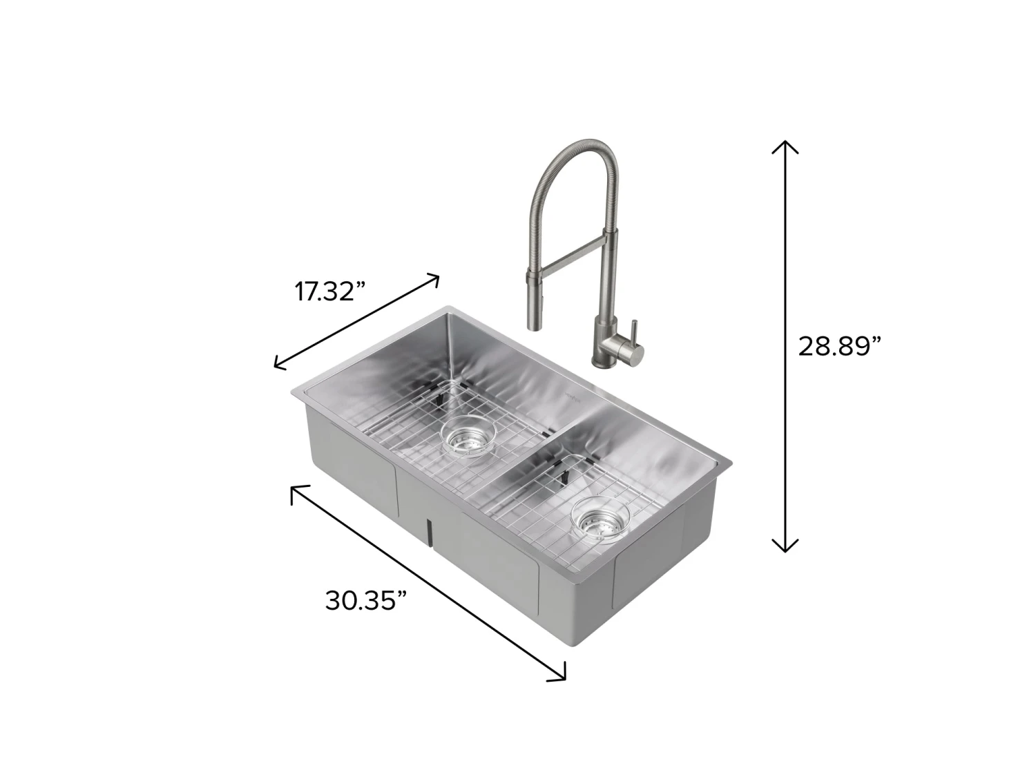 NewAge Products 30.35 In. Undermount Double Bowl Stainless Steel Sink With Flex Pull Down Faucet 2 NewAge Products 30.35 In. Undermount Double Bowl Stainless Steel Sink With Flex Pull Down Faucet