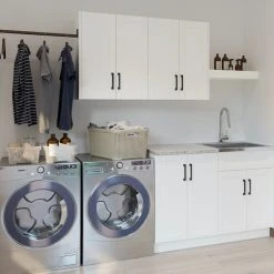 NewAge Products Home Laundry Room 7 Piece Cabinet Set With Single Drawer Cabinet, Sink, Faucet And Shelf Laundry Room Cabinets