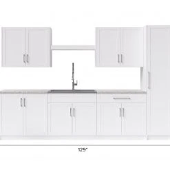 NewAge Products Home Laundry Room 11 Piece Cabinet Set With Centered Shelf, Sink And Faucet Laundry Room Cabinets