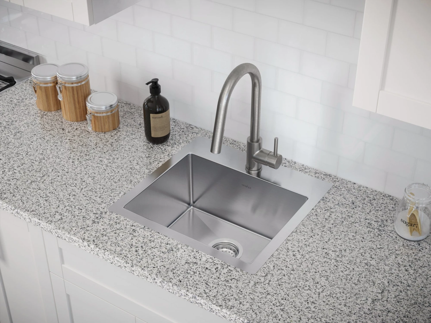 NewAge Products Shop Kitchen Sets 19 In. Overmount Single Bowl Stainless Steel Sink With Classic Pull Down Faucet 3 NewAge Products Shop Kitchen Sets 19 In. Overmount Single Bowl Stainless Steel Sink With Classic Pull Down Faucet