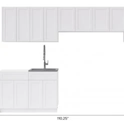 NewAge Products Laundry Room Cabinets Home Laundry Room 8 Piece Cabinet Set With Single Drawer Cabinet, Sink And Faucet