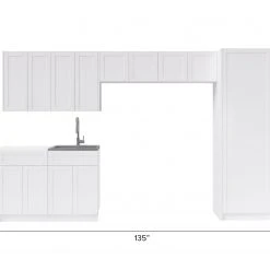 NewAge Products Laundry Room Cabinets Home Laundry Room 9 Piece Cabinet Set With Single Drawer Cabinet, Sink And Faucet