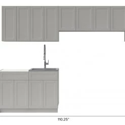 NewAge Products Laundry Room Cabinets Home Laundry Room 8 Piece Cabinet Set With Single Drawer Cabinet, Sink And Faucet