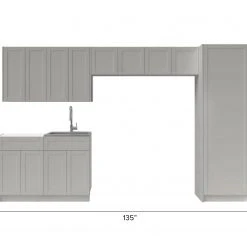 NewAge Products Laundry Room Cabinets Home Laundry Room 9 Piece Cabinet Set With Single Drawer Cabinet, Sink And Faucet