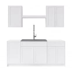 NewAge Products Home Laundry Room 8 Piece Cabinet Set With Single Drawer Cabinet, Sink, Faucet And Shelf Laundry Room Cabinets