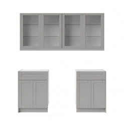 NewAge Products Home Bar Cabinets Home Bar 4 Piece Cabinet Set With Glass Door And Single Drawer Cabinets - 24 Inch