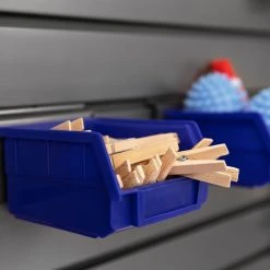 NewAge Products Garage Storage PVC Slatwall Blue Parts Bins With Parts Bins Support (Pack Of 4)