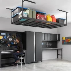 NewAge Products VersaRac Pro 4 Ft. X 8 Ft. Height-Adjustable Overhead Rack In Black Garage Storage