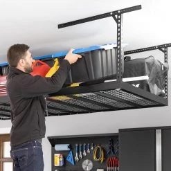 NewAge Products VersaRac Pro 4 Ft. X 8 Ft. Height-Adjustable Overhead Rack In Black Garage Storage