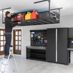 NewAge Products VersaRac Pro 4 Ft. X 8 Ft. Height-Adjustable Overhead Rack In Black Garage Storage