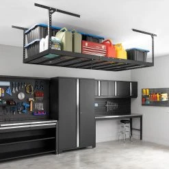 NewAge Products VersaRac Pro 4 Ft. X 8 Ft. Height-Adjustable Overhead Rack In Black Garage Storage