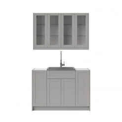NewAge Products Home Wet Bar 7 Piece Cabinet Set With Glass Door, 24 In. Sink And Faucet - 24 Inch