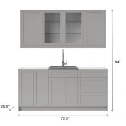 NewAge Products Home Wet Bar 8 Piece Cabinet Set With Glass Door, 24 In. Sink And Faucet - 24 Inch Home Bar Cabinets