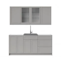 NewAge Products Home Wet Bar 8 Piece Cabinet Set With Glass Door, 24 In. Sink And Faucet - 24 Inch Home Bar Cabinets