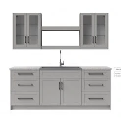 NewAge Products Home Bar Cabinets Home Wet Bar 9 Piece Cabinet Set With Drawers, Shelves, 36 In. Sink And Faucet - 24 Inch