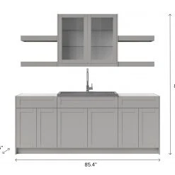 NewAge Products Home Wet Bar 10 Piece Cabinet Set With Shelves, 36 In. Sink And Faucet - 24 Inch Home Bar Cabinets