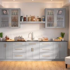 NewAge Products Home Bar Cabinets Home Bar 4 Piece Cabinet Set With Glass Door And Drawer Cabinet - 24 Inch