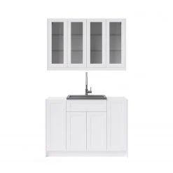 NewAge Products Home Wet Bar 7 Piece Cabinet Set With Glass Door, 24 In. Sink And Faucet - 24 Inch