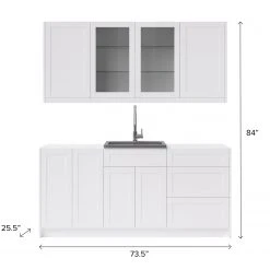 NewAge Products Home Wet Bar 8 Piece Cabinet Set With Glass Door, 24 In. Sink And Faucet - 24 Inch Home Bar Cabinets