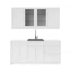 NewAge Products Home Wet Bar 8 Piece Cabinet Set With Glass Door, 24 In. Sink And Faucet - 24 Inch Home Bar Cabinets