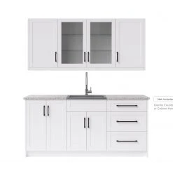 NewAge Products Home Wet Bar 8 Piece Cabinet Set With Glass Door, 24 In. Sink And Faucet - 24 Inch Home Bar Cabinets
