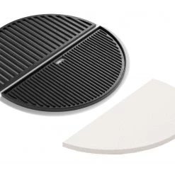 NewAge Products Outdoor Kitchen Kamado 2-Piece Bundle (22 In. Cast Iron Griddle, 18 In. Half Moon Heat Diffuser)