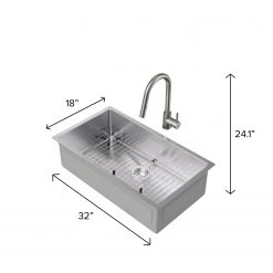 NewAge Products Shop Kitchen Sets 32 In. Undermount Single Bowl Stainless Steel Sink With Classic Pull Down Faucet