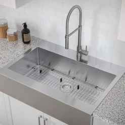 NewAge Products Shop Kitchen Sets 36 In. Farmhouse Sink With Flex Pull Down Faucet