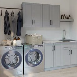 NewAge Products Laundry Room Cabinets Home Laundry Room 8 Piece Cabinet Set With Single Drawer Cabinet, Sink And Faucet