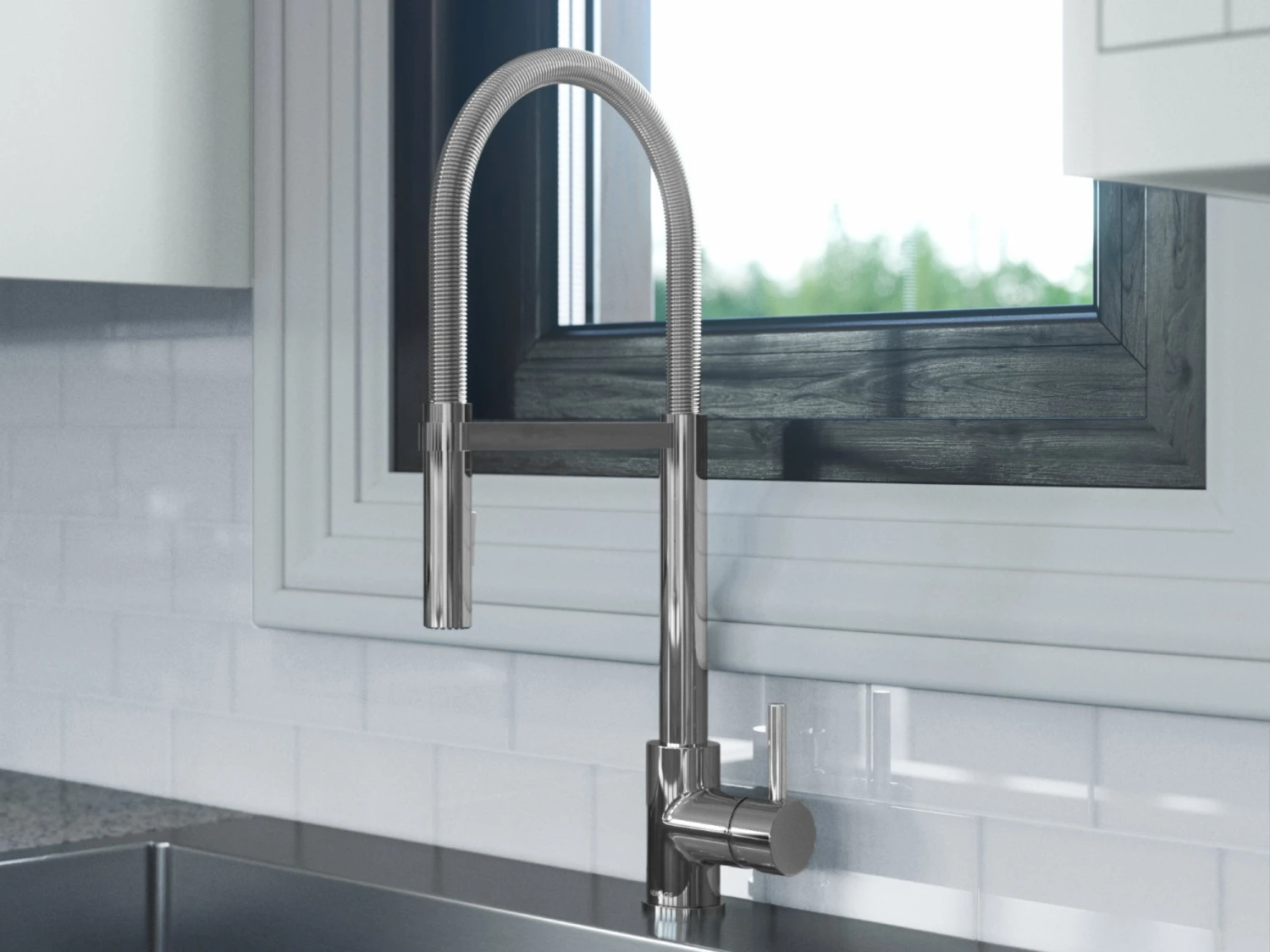 NewAge Products 30.35 In. Undermount Double Bowl Stainless Steel Sink With Flex Pull Down Faucet 4 NewAge Products 30.35 In. Undermount Double Bowl Stainless Steel Sink With Flex Pull Down Faucet