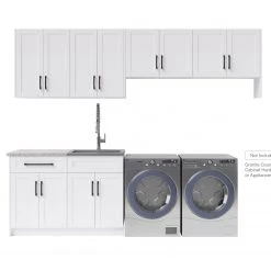 NewAge Products Laundry Room Cabinets Home Laundry Room 8 Piece Cabinet Set With Single Drawer Cabinet, Sink And Faucet