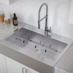 NewAge Products Shop Kitchen Sets 36 In. Farmhouse Sink With Flex Pull Down Faucet