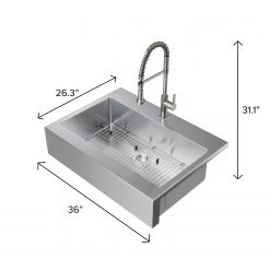 NewAge Products 36 In. Farmhouse Sink With Coiled Pull Down Faucet