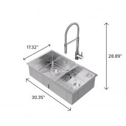 NewAge Products 30.35 In. Undermount Double Bowl Stainless Steel Sink With Flex Pull Down Faucet 25 NewAge Products 30.35 In. Undermount Double Bowl Stainless Steel Sink With Flex Pull Down Faucet