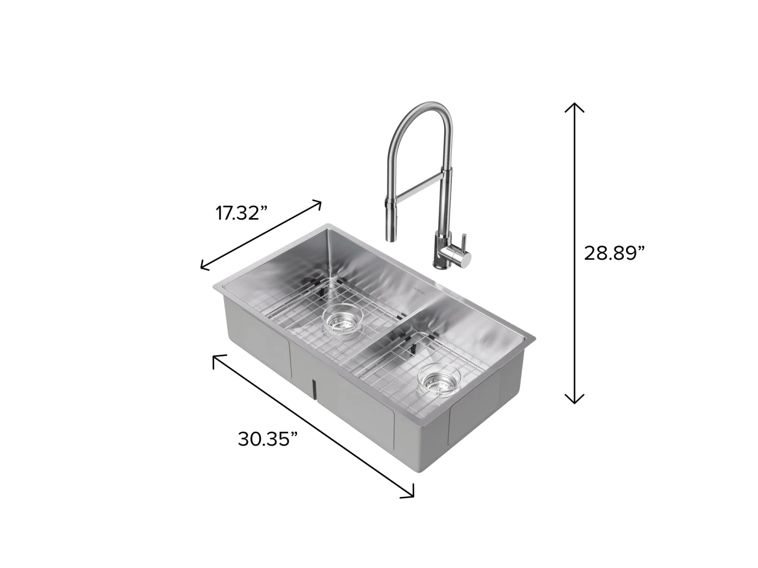 NewAge Products 30.35 In. Undermount Double Bowl Stainless Steel Sink With Flex Pull Down Faucet 10 NewAge Products 30.35 In. Undermount Double Bowl Stainless Steel Sink With Flex Pull Down Faucet