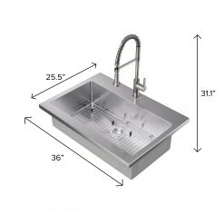 NewAge Products 36 In. Standard Sink With Coiled Pull Down Faucet