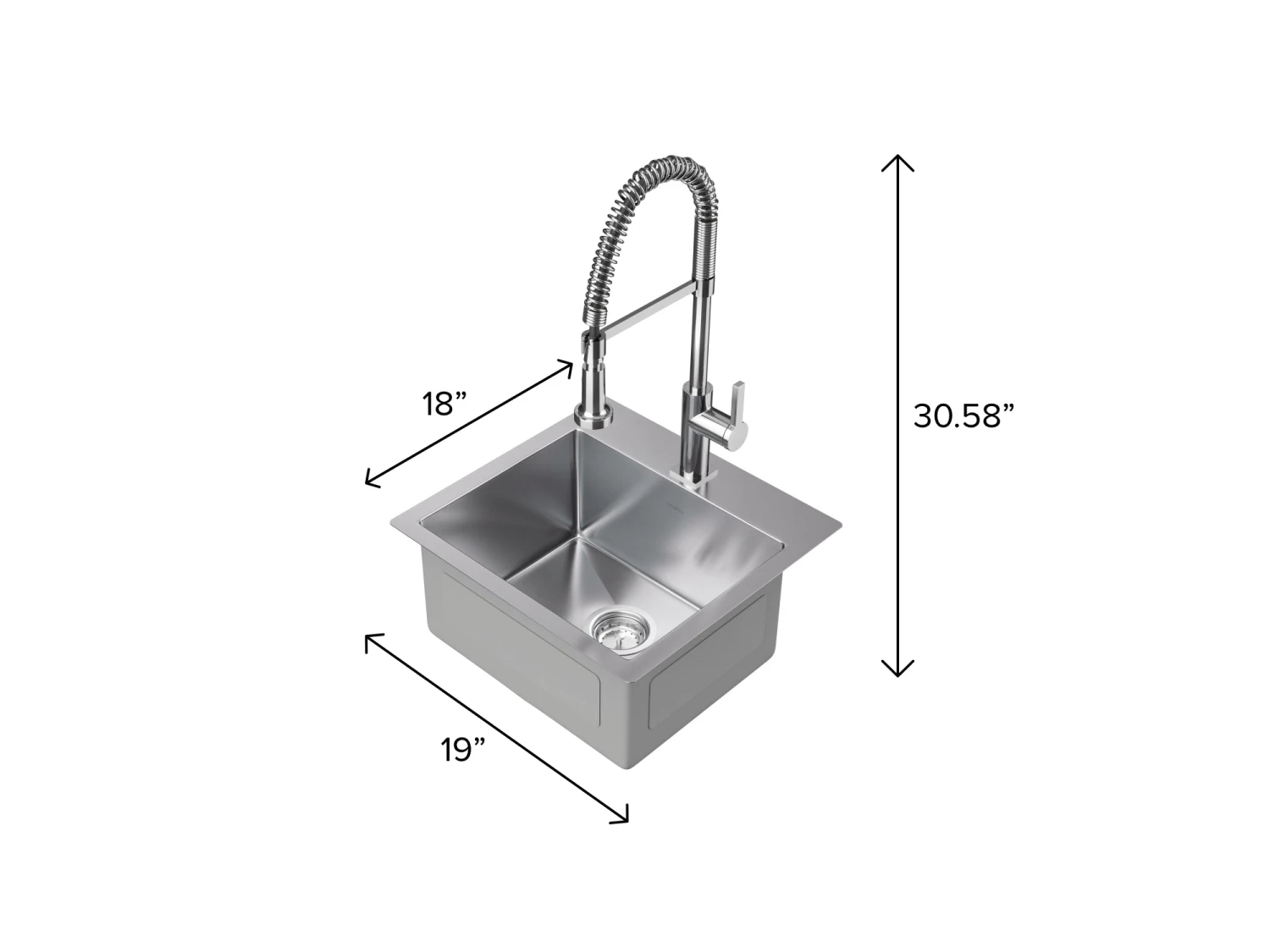 NewAge Products 19 In. Overmount Single Bowl Stainless Steel Sink With Coiled Pull Down Faucet Shop Kitchen Sets 10 NewAge Products 19 In. Overmount Single Bowl Stainless Steel Sink With Coiled Pull Down Faucet Shop Kitchen Sets